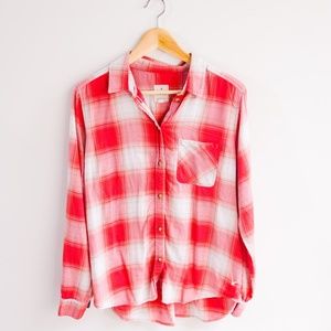 American Eagle Women's Shirt Red Plaid Button Down with Pocket Size Large
